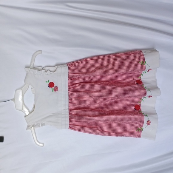 Vintage Little Bitty Baby Sun Dress/Pinafore, sz 5 Gingham Red, ladybugs - Picture 1 of 6